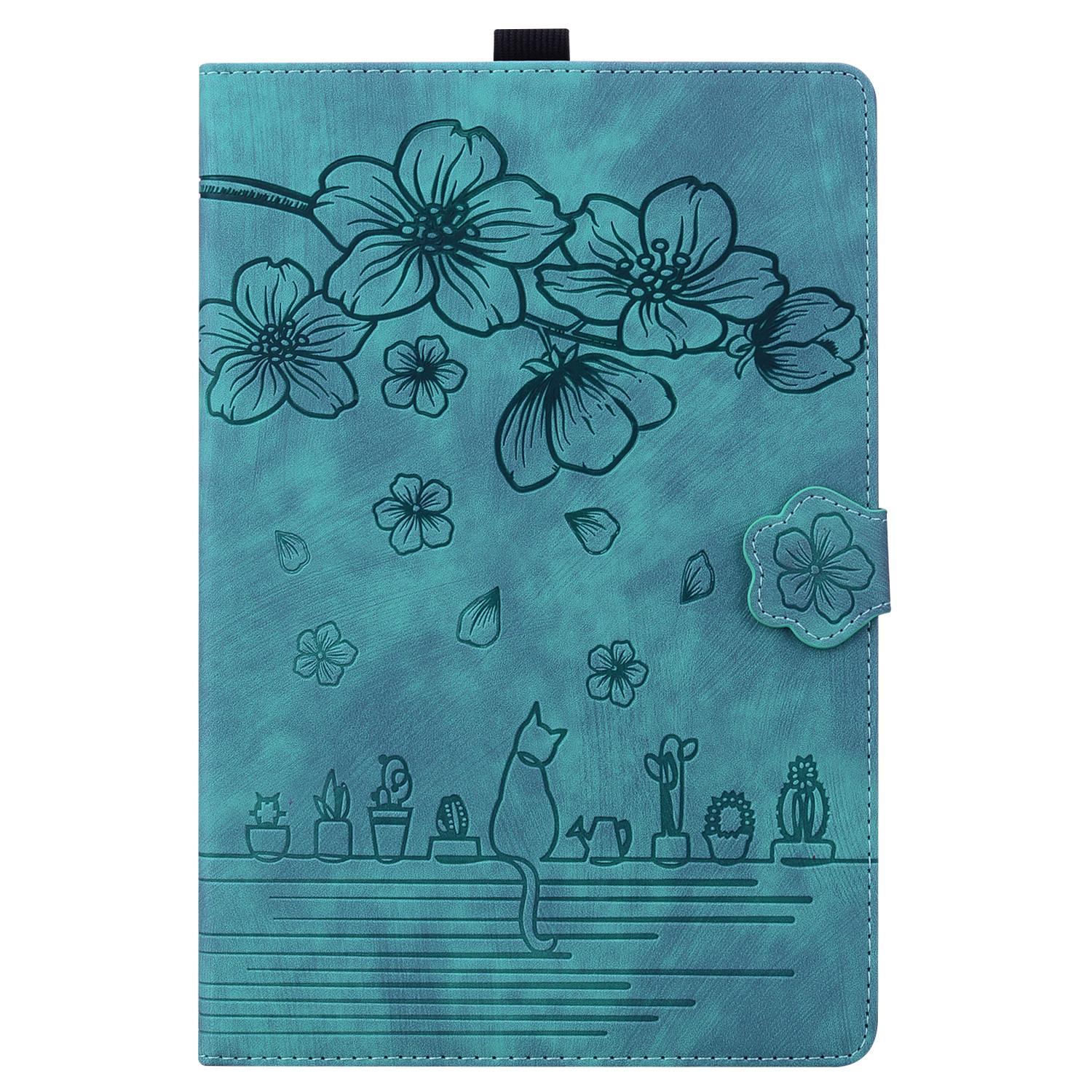 Bescherm-Etui Hoes Map voor Samsung Galaxy Tab S10 FE PLUS - 13.1 - Bloemen en Kat -  Groen