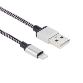 Luxe Metalen Lightning Oplader - Data USB Kabel voor iPhone - iPad  200cm. Zilver/Zwart