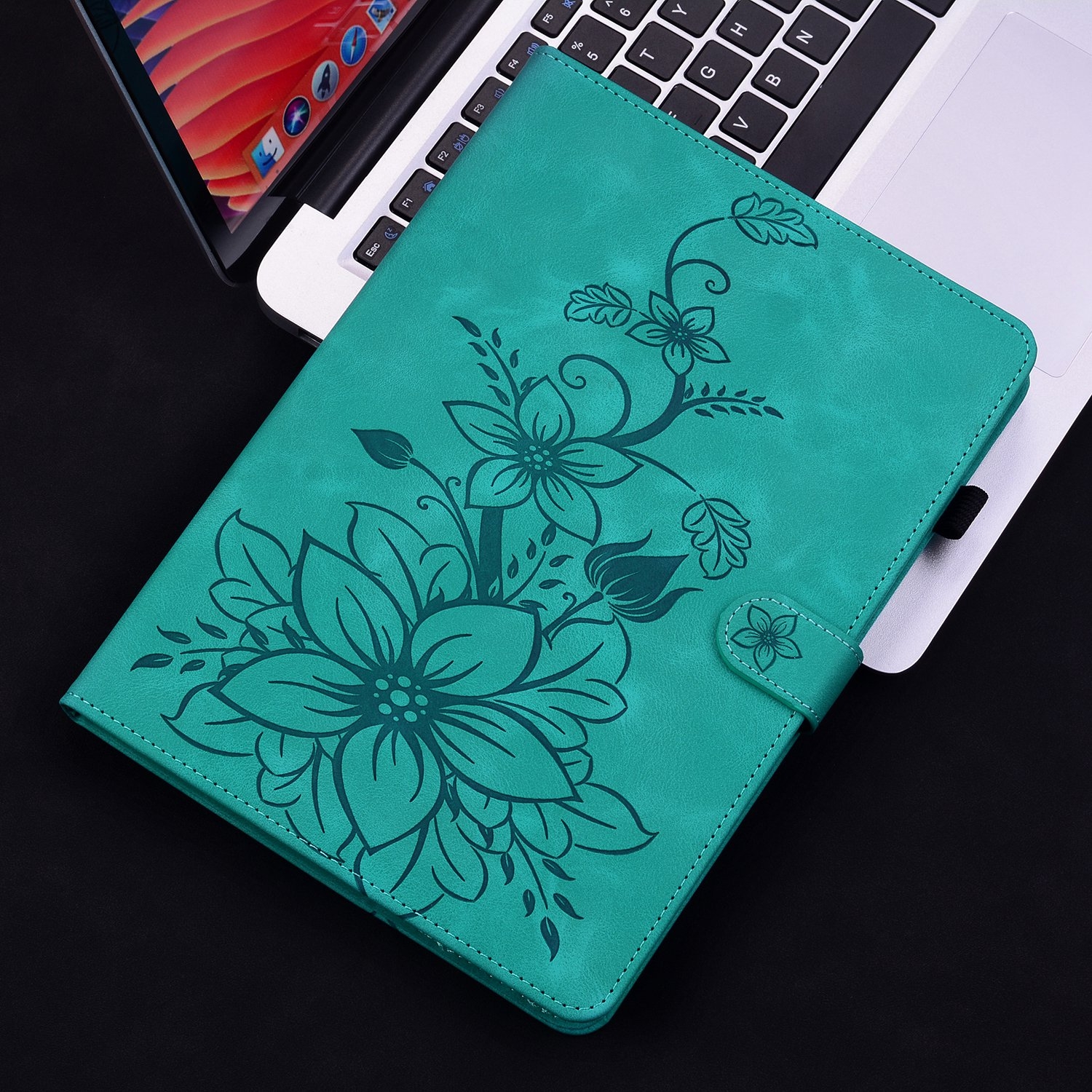 Luxe Bescherm-Etui Hoes Map voor Samsung Galaxy Tab A9 Plus  -  11"  -    Lelie  - Turquoise