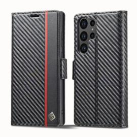 Luxe BookCover Hoes Etui voor Samsung Galaxy S23 ULTRA -  Zwart Rood Carbon