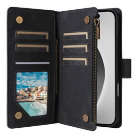 Portemonnee - Etui  Tas voor iPhone 16 Pro Max  - Met Schouder - Draagkoord -  Zwart - A3296