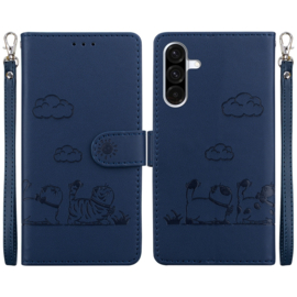 BookCover Hoes Etui voor Samsung Galaxy A56 - A36  -  Cartoon Cats  - Blauw   - Reliëf