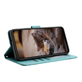 BookCover Hoes Etui voor Samsung Galaxy A35  -  Turquoise  - Katten op muurtje - Reliëf