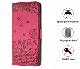 BookCover Hoes Etui voor Samsung Galaxy A06  -   Rood   - Katten op muurtje - Reliëf