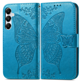 PU BookCover Hoes Etui voor Samsung Galaxy A55 - 5G    Vlinders   Turquoise
