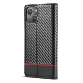 Luxe BookCover Hoes Etui voor iPhone 13   Zwart-Rood-Carbon