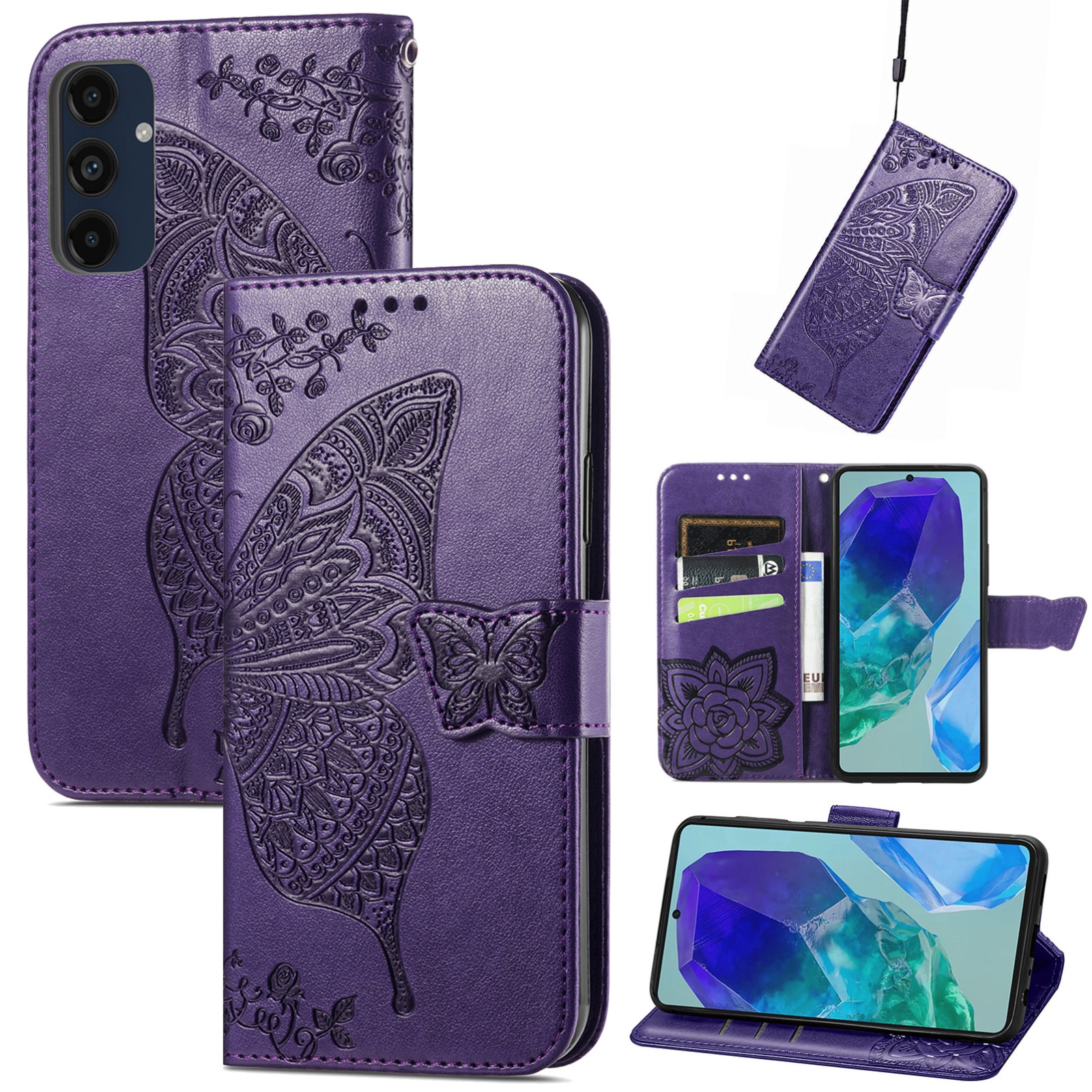 PU BoekCover Hoes Etui voor Samsung Galaxy A16 - A26    Vlinders   Paars *