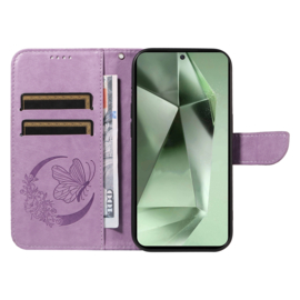 PU BookCover Hoes Etui voor Samsung Galaxy S24 FE  -   Vlinder - Paars