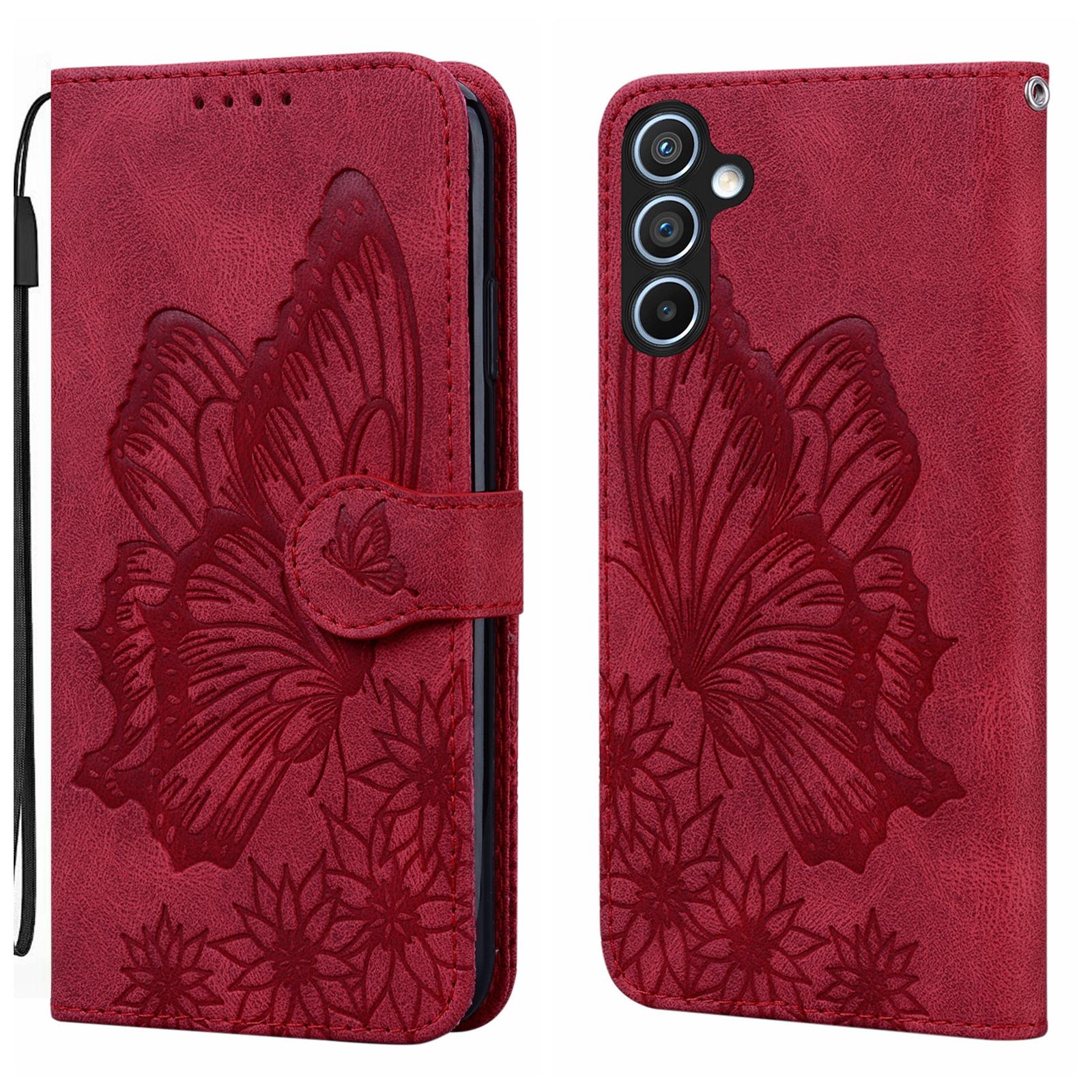 BoekCover Etui Hoes voor Samsung Galaxy A36 - A56  -  Rood -  Vlinder  - Reliëf