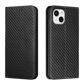 Luxe BookCover Hoes Etui voor iPhone 13 - iPhone 14   Zwart-Carbon