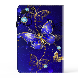 Luxe Bescherm-Etui Hoes Map voor Samsung Galaxy Tab A9 Plus  -  11"  -    Vlinders  - Blauw