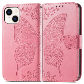 BookCover Hoes Etui voor iPhone 15      Vlinder    -  Roze