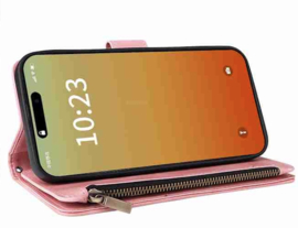 Portemonnee Etui Tas Hoes voor iPhone 15  - Met Schouder - Draagkoord -  Roze