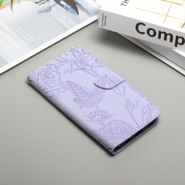 BookCover Hoes Etui voor iPhone 7 - 8 - iPhone SE    Paars -   Vlinder Relief