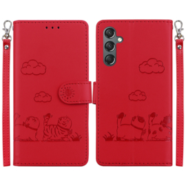 BookCover Hoes Etui voor Samsung Galaxy A16  -  A26   -  Rood  -  Cartoon Cats  - Reliëf
