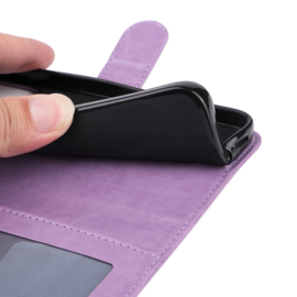 PU BoekCover Hoes Etui voor Samsung Galaxy A36 - A56   Paars  -  Bloem-Motief in Reliëf
