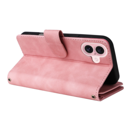 Portemonnee - Etui  Tas voor iPhone 16  - Met Schouder - Draagkoord -  Roze
