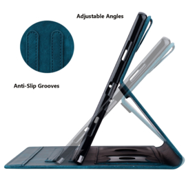 Luxe Bescherm-Etui Hoes Map voor Samsung Galaxy Tab A9 Plus - 11 -    Bloemen en Kat - Blauw