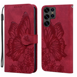 BoekCover Etui Hoes voor Samsung Galaxy S26 ULTRA  -  Rood   -  Vlinder  - Reliëf
