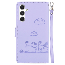 BookCover Hoes Etui voor Samsung Galaxy S24 - S25  -  Lila  -  Cartoon Cats - Kat - Reliëf