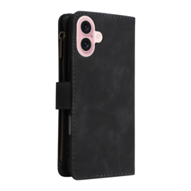 Portemonnee - Etui  Tas voor iPhone 16  - Met Schouder - Draagkoord -  Zwart