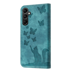BookCover Hoes Etui voor Samsung Galaxy A56 - A36  -  Vlinders en Kat  - Groen  - Reliëf