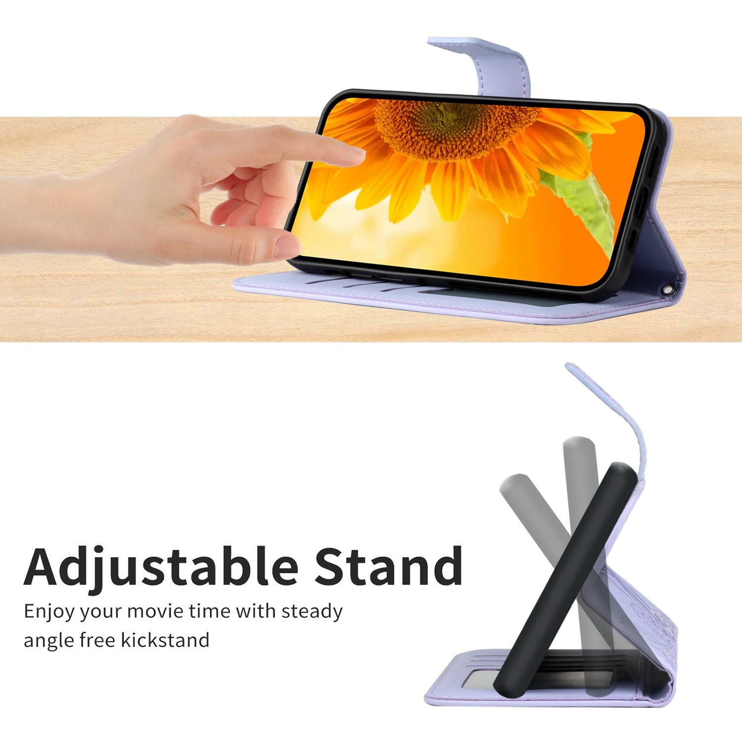 Hoes - Etui - Tas voor Samsung Galaxy A16  - A17 - A26  Met Schouder - Draagkoord -  Lila / Paars  -  Zonnebloem Reliëf