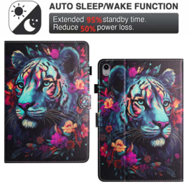 Luxe Bescherm-Etui Hoes Map voor iPad Mini 6 - Mini 7   -    Tijger  -  Blauw - Rainbow