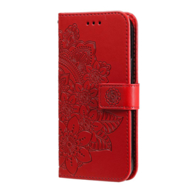 PU BoekCover Hoes Etui voor Samsung Galaxy A37 - A36 - A56   Rood   -  Bloem-Motief in Reliëf - V1