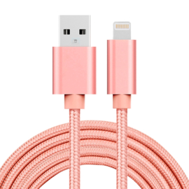 Luxe Metalen Lightning Oplader - Data USB Kabel voor iPhone - iPad  100cm  Roze