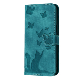 BookCover Hoes Etui voor Samsung Galaxy A56 - A36  -  Vlinders en Kat  - Groen  - Reliëf