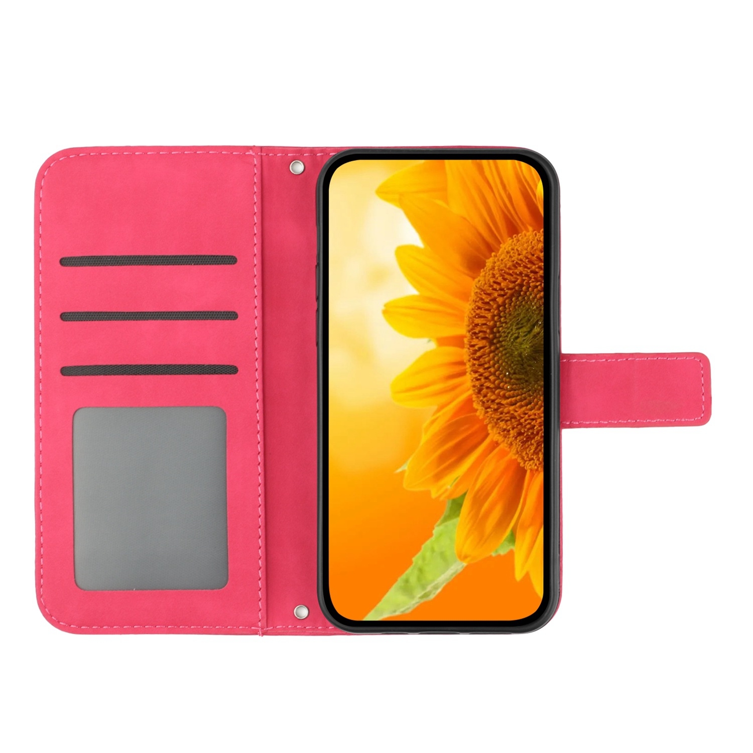 Hoes - Etui - Tas voor Samsung Galaxy A36  -  A56   Met Schouder - Draagkoord -  Roze/Magenta -  Zonnebloem Reliëf
