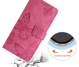 BoekCover Hoes Etui voor Samsung Galaxy A17 - A27 - A26 -  Roze  -  Vlinders -  Reliëf