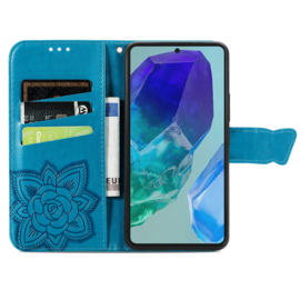 PU BookCover Hoes Etui voor Samsung Galaxy A06    Vlinders   Turquoise