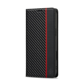 Luxe BookCover Hoes Etui voor iPhone 16 Pro Max -  Zwart-Rood-Carbon