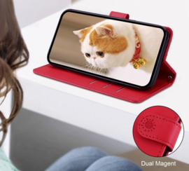 BookCover Hoes Etui voor Samsung Galaxy A56 - A36  -  Cartoon Cats  - Rood   - Reliëf