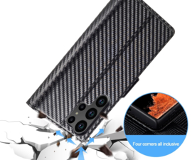 Luxe BookCover Hoes Etui voor Samsung Galaxy S25 Ultra -  Zwart Rood Carbon  *V2