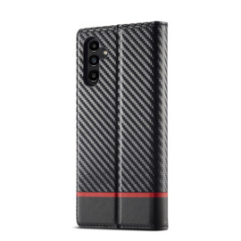 Luxe BookCover Hoes Etui voor Samsung Galaxy A34   - 5G  Zwart-Rood-Carbon *V2