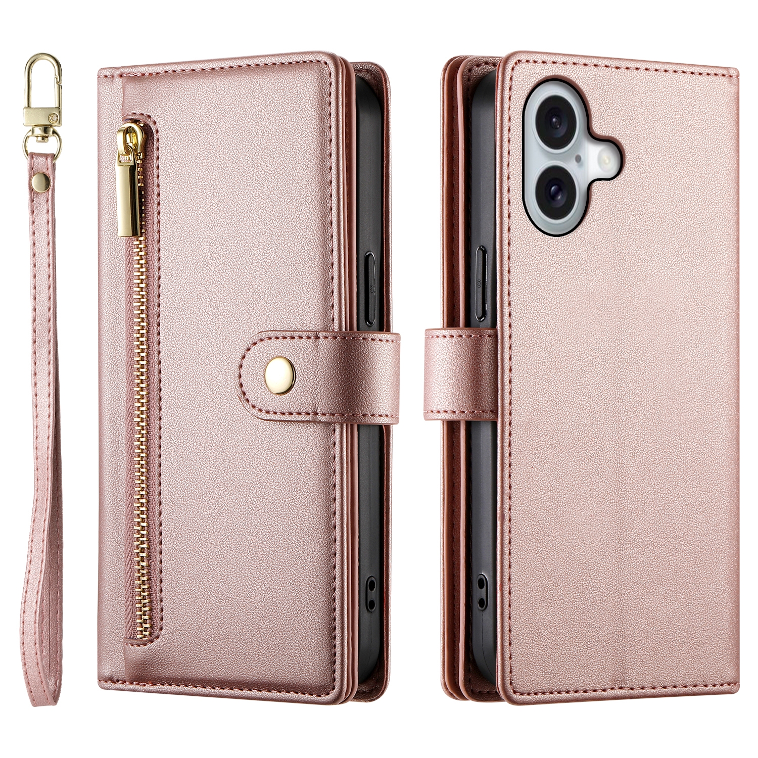 Luxe Portemonnee - Etui  Hoes Tas voor iPhone 16  - Met Schouder - Draagkoord -  Roze
