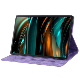 Bescherm-Etui Hoes Map voor Lenovo  M11 -  Bloemen en Kat - Paars