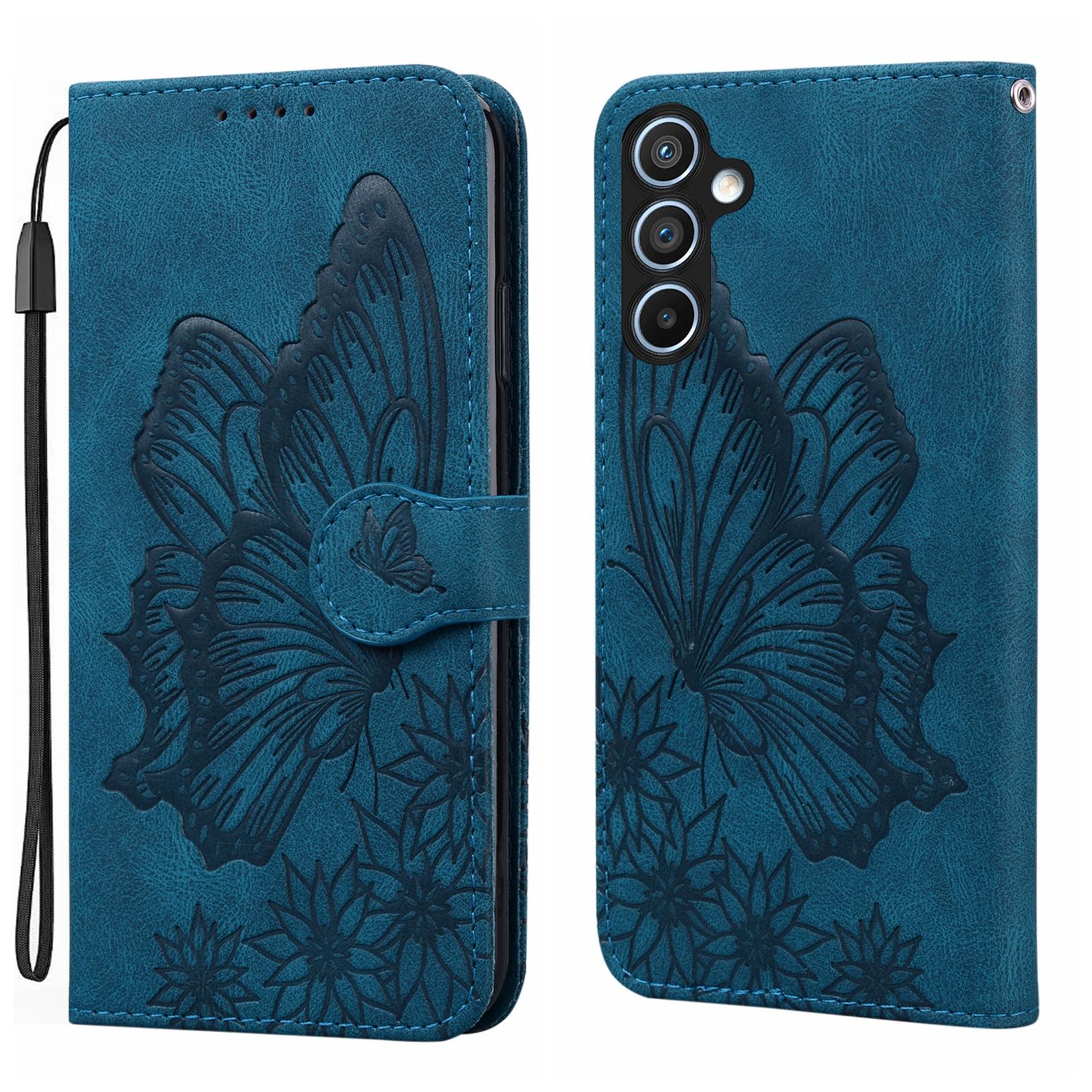 BoekCover Etui Hoes voor Samsung Galaxy A36 - A56  -  Blauw  -  Vlinder  - Reliëf