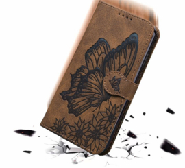 BoekCover Etui Hoes voor Samsung Galaxy A57 -  Bruin  -  Vlinder  - Reliëf