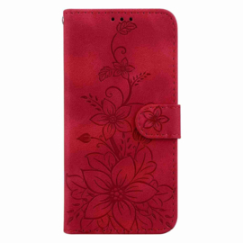 BoekCover Etui Hoes voor Samsung Galaxy S26  -  Rood   -  Lelie  - Reliëf