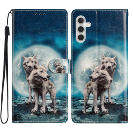 BoekCover Hoes Etui voor Samsung Galaxy A36  -  A56   -  Wolven - Maan