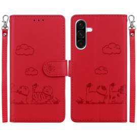 BookCover Hoes Etui voor Samsung Galaxy A56 - A36  -  Cartoon Cats  - Rood   - Reliëf