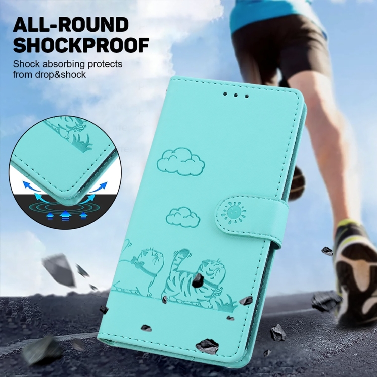 BookCover Hoes Etui voor Samsung Galaxy A16  -  A26   -  Turquoise  -  Cartoon Cats  - Reliëf
