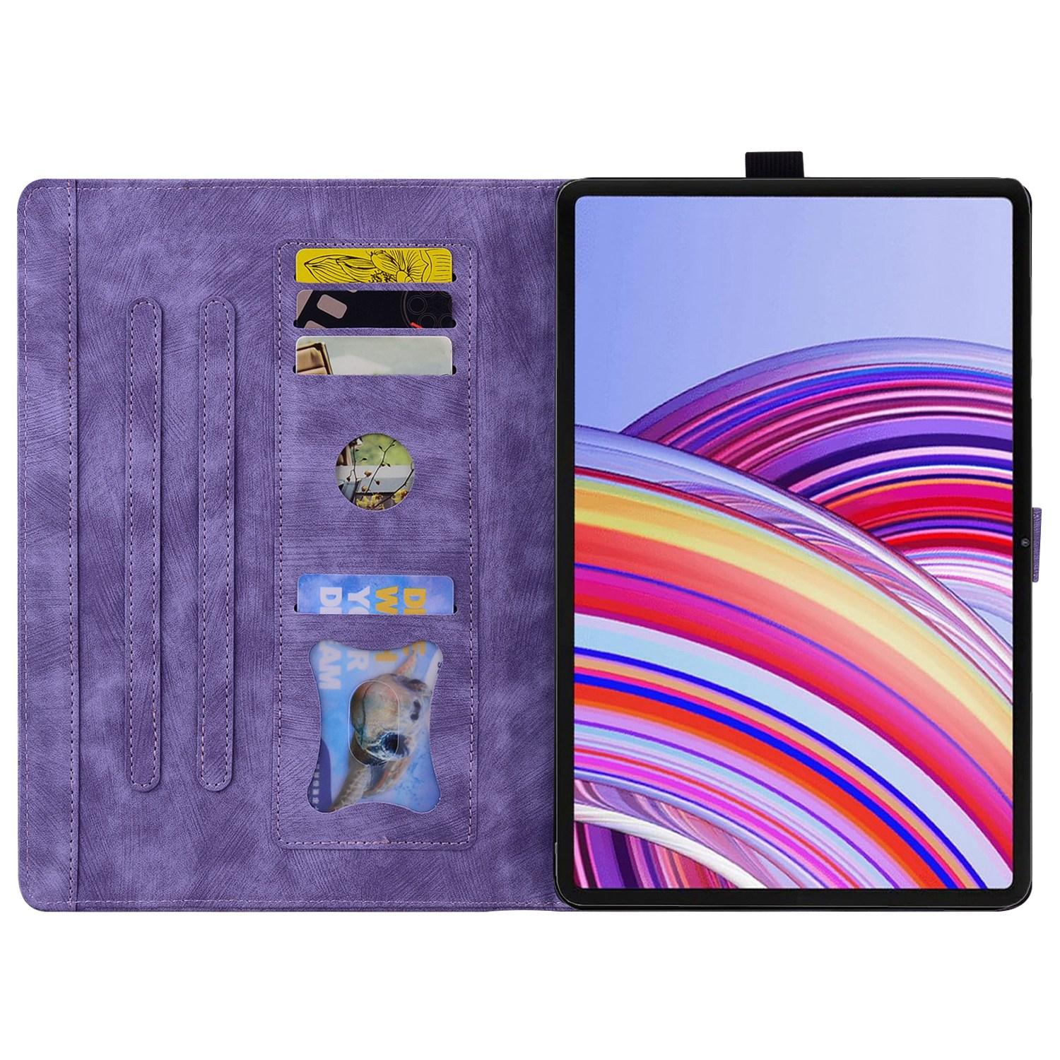 Bescherm-Etui Hoes Map voor Xiaomi Redmi Pad 2 - 11  -   Bloemen en Kat -  Paars