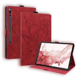 Luxe Bescherm-Etui Hoes Map voor Samsung Galaxy Tab S9 FE  - S10 FE-  10.9"  -    Hart en Vlinder  - Rood