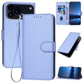 Carbon Boek Bescherm-Etui Hoes Mapje voor iPhone 17 Pro  - Paars - Lila