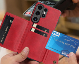 PU Bescherm-Hoes Cover met 4 Pas-vak voor Samsung Galaxy S26 ULTRA - Zwart